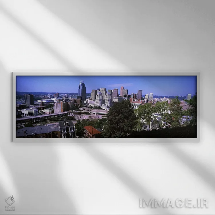 تابلو دکوراتیو افق شهری مرکز شهر، سینسیناتی، شهرستان همیلتون، اوهایو… اثر پانورامیک ایمجز - نمای قابدار سفید