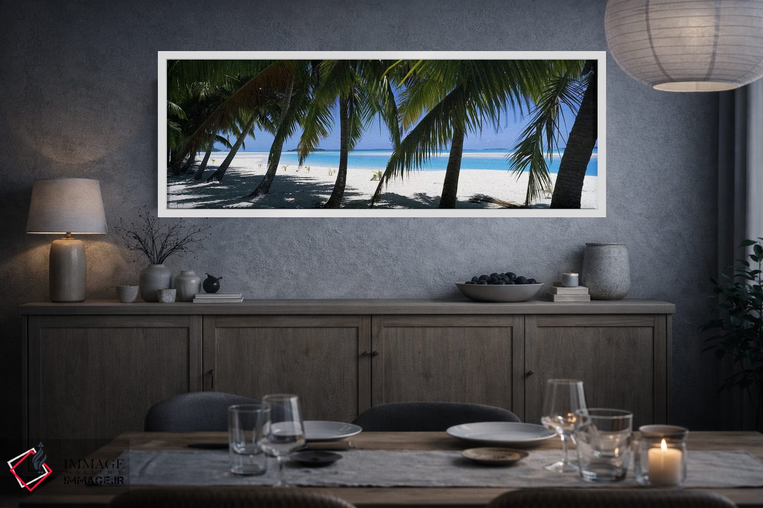 تابلو دکوراتیو درختان نخل در ساحل، آیتوتاکی، جزایر کوک اثر پانورامیک ایمجز - D3W