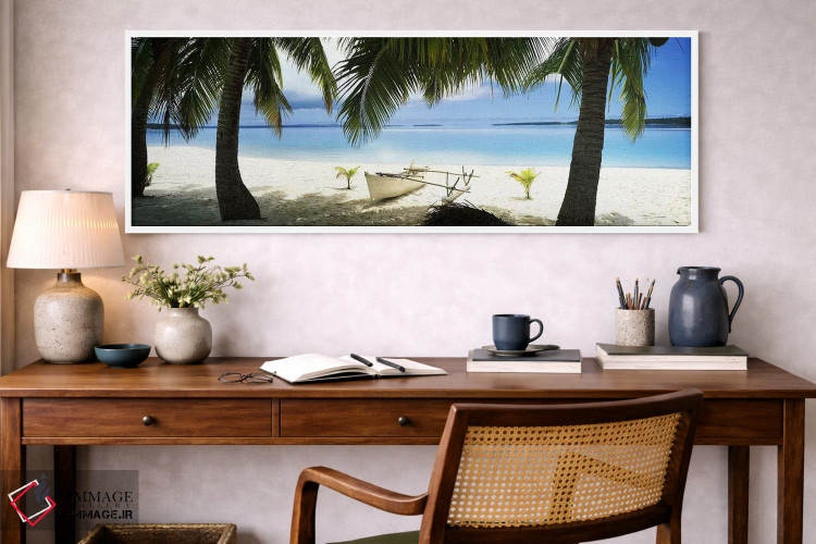 تابلو دکوراتیو قایق سنتی پلی نزی روی ساحل، آیتوتاکی، جزایر کوک اثر پانورامیک ایمجز - D1W