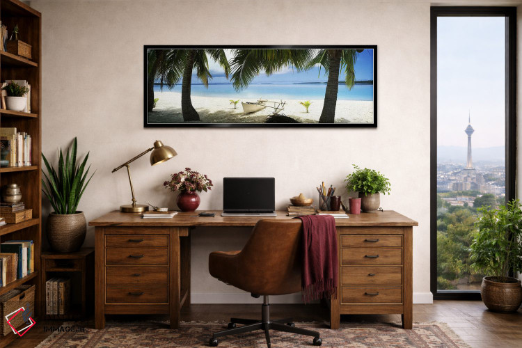 تابلو دکوراتیو قایق سنتی پلی نزی روی ساحل، آیتوتاکی، جزایر کوک اثر پانورامیک ایمجز - D3B