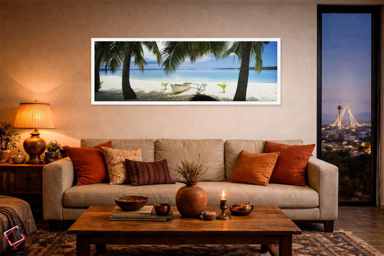 تابلو دکوراتیو قایق سنتی پلی نزی روی ساحل، آیتوتاکی، جزایر کوک اثر پانورامیک ایمجز - D4W