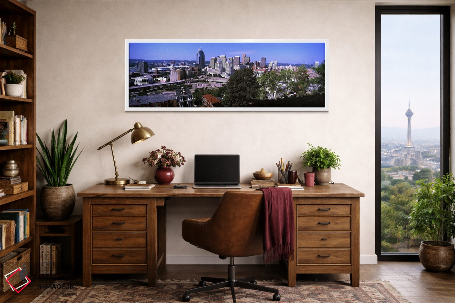 تابلو دکوراتیو افق شهری مرکز شهر، سینسیناتی، شهرستان همیلتون، اوهایو… اثر پانورامیک ایمجز - D1W