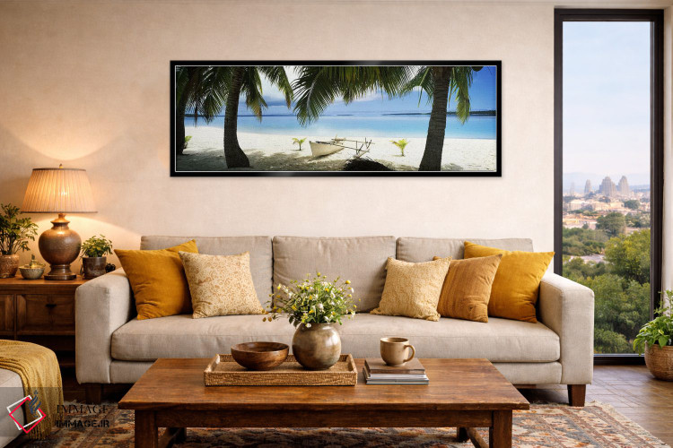 تابلو دکوراتیو قایق سنتی پلی نزی روی ساحل، آیتوتاکی، جزایر کوک اثر پانورامیک ایمجز - D6B