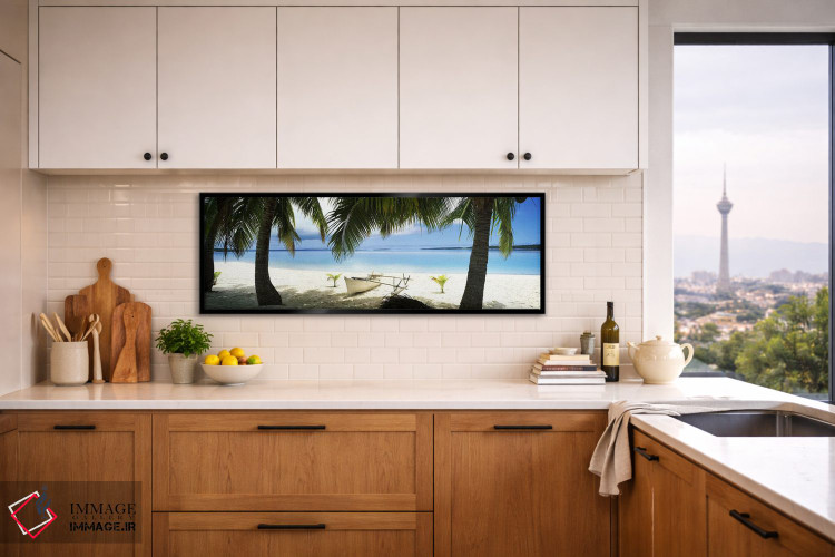 تابلو دکوراتیو قایق سنتی پلی نزی روی ساحل، آیتوتاکی، جزایر کوک اثر پانورامیک ایمجز - D5B