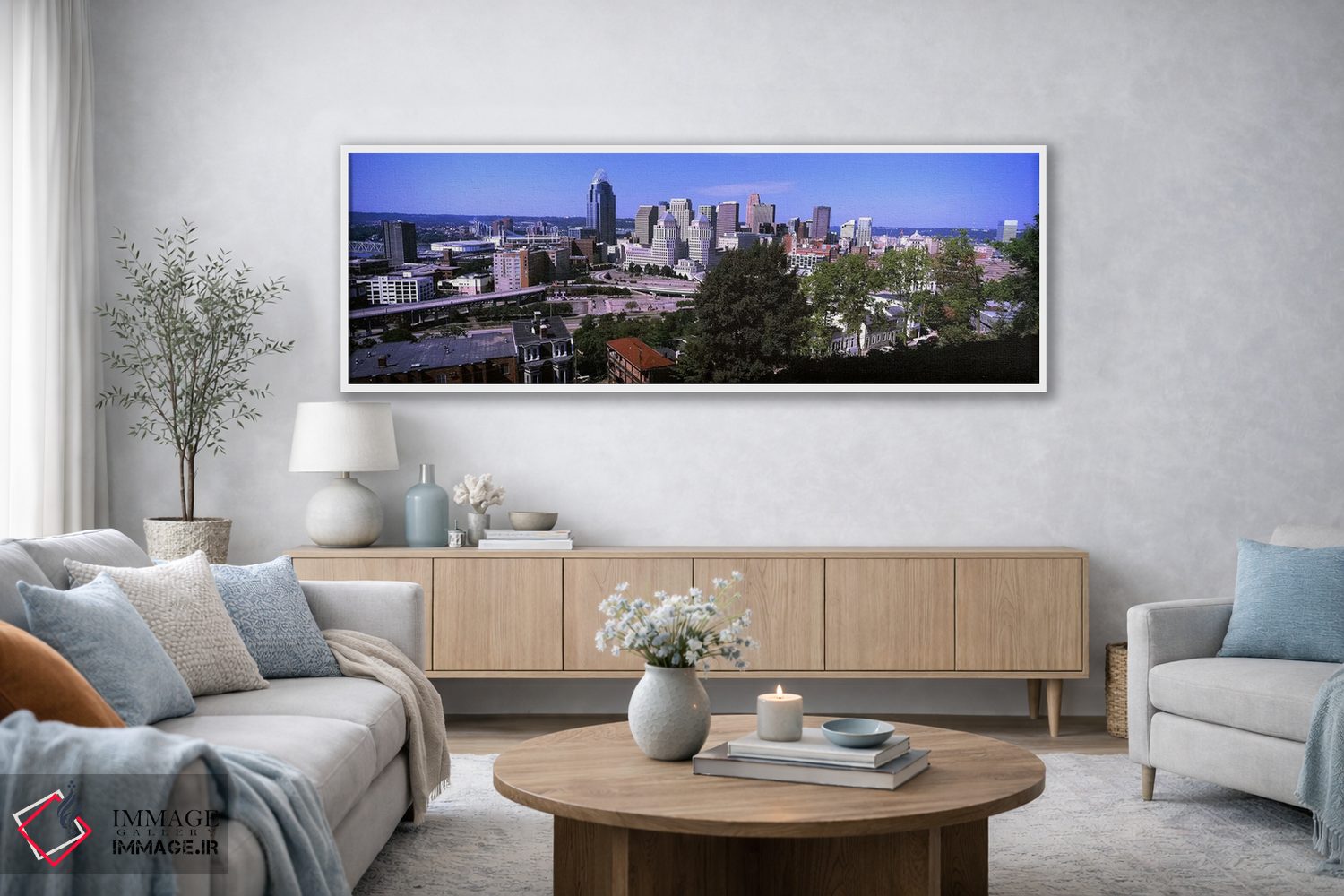 تابلو دکوراتیو افق شهری مرکز شهر، سینسیناتی، شهرستان همیلتون، اوهایو… اثر پانورامیک ایمجز - D3W