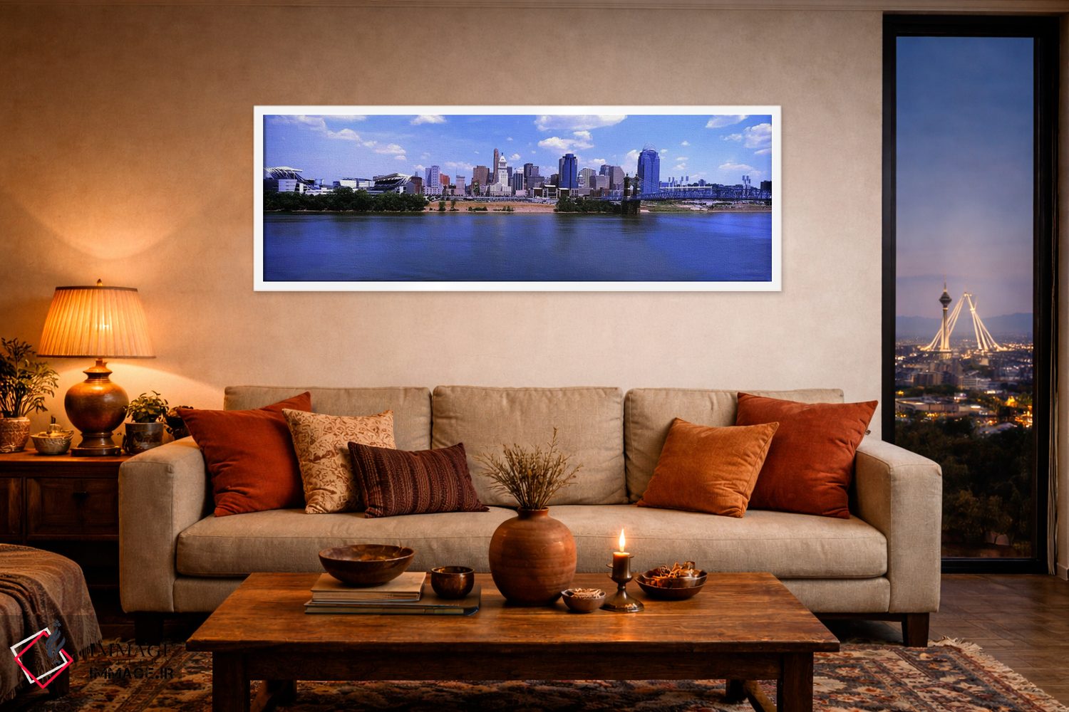 تابلو دکوراتیو استادیوم پال براون همراه با پل معلق جان ای. روبلینگ در… اثر پانورامیک ایمجز - D3W