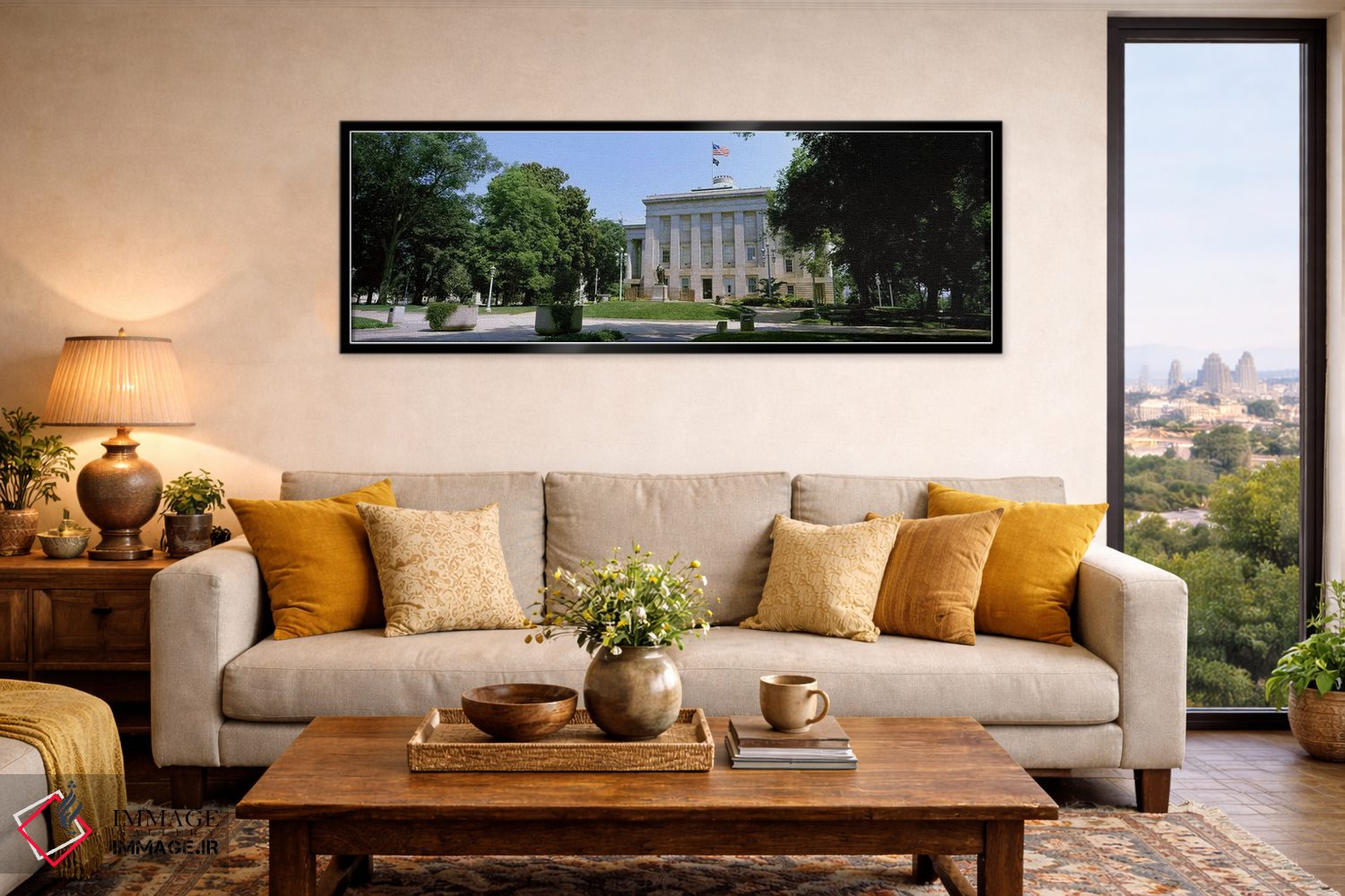 تابلو دکوراتیو ساختمان دولتی در یک شهر، تالار شهر، رالی، شهرستان ویک… اثر پانورامیک ایمجز - D6B