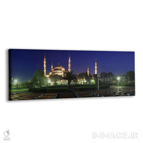 تابلو دکوراتیو مسجد روشن شده در شب، مسجد آبی، استانبول، ترکیه اثر پانورامیک ایمجز - نمای پرسپکتیو محصول