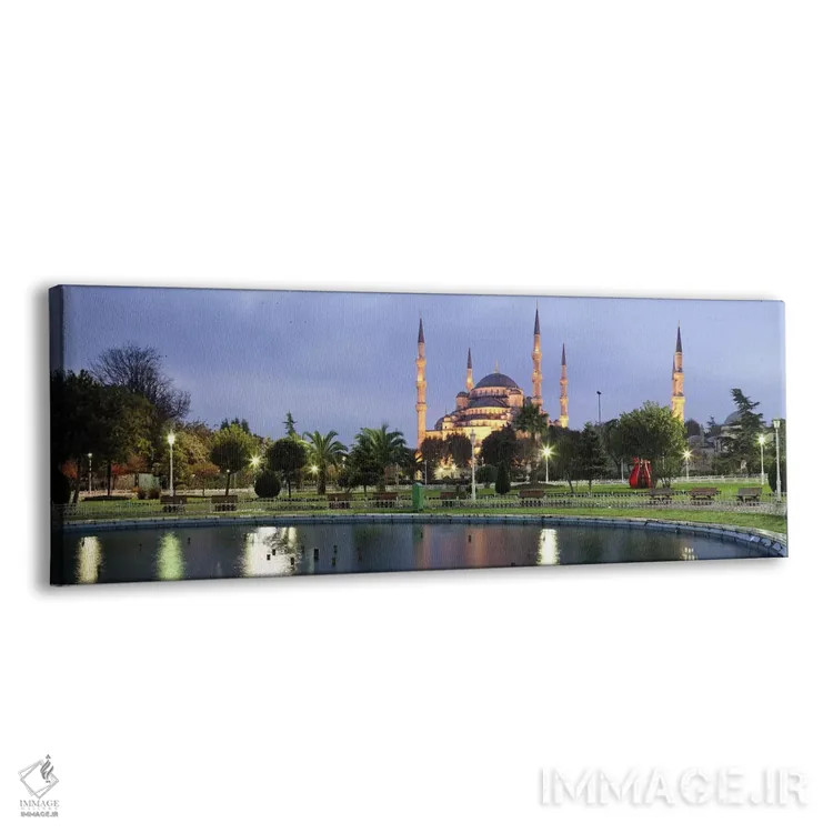تابلو دکوراتیو مسجد روشن شده در غروب، مسجد آبی، استانبول، ترکیه اثر پانورامیک ایمجز - نمای پرسپکتیو محصول