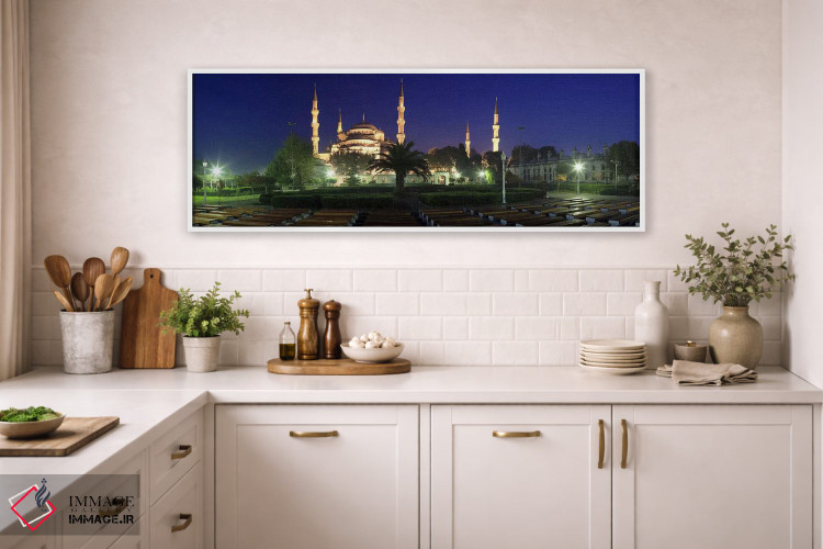 تابلو دکوراتیو مسجد روشن شده در شب، مسجد آبی، استانبول، ترکیه اثر پانورامیک ایمجز - D1W