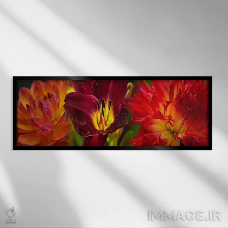 تابلو دکوراتیو نزدیک بینی از گل های نارنجی اثر پانورامیک ایمجز - نمای قابدار مشکی