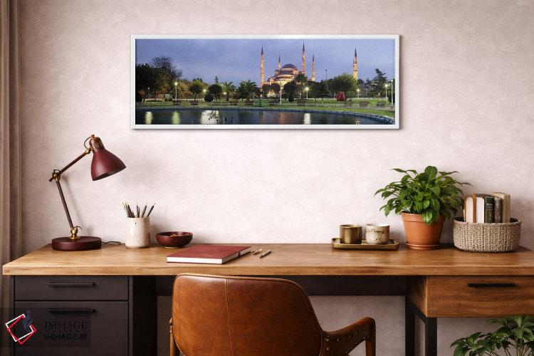 تابلو دکوراتیو مسجد روشن شده در غروب، مسجد آبی، استانبول، ترکیه اثر پانورامیک ایمجز - D3W