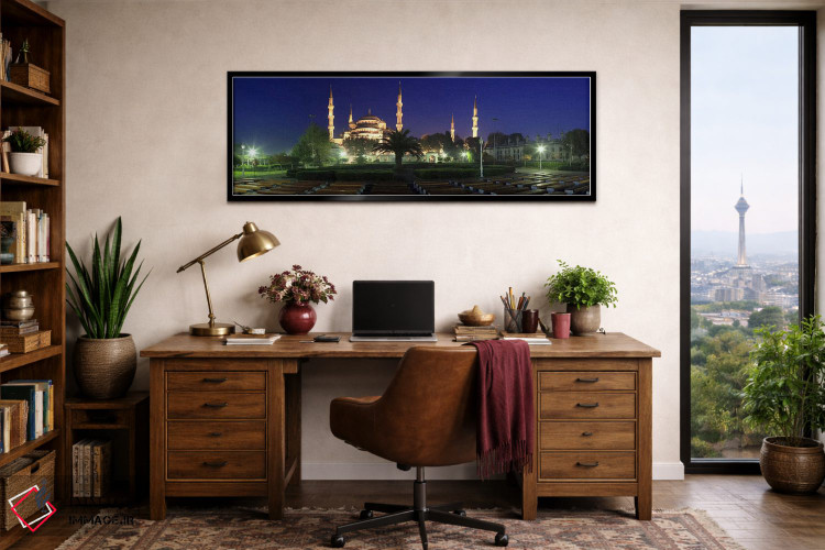 تابلو دکوراتیو مسجد روشن شده در شب، مسجد آبی، استانبول، ترکیه اثر پانورامیک ایمجز - D3B