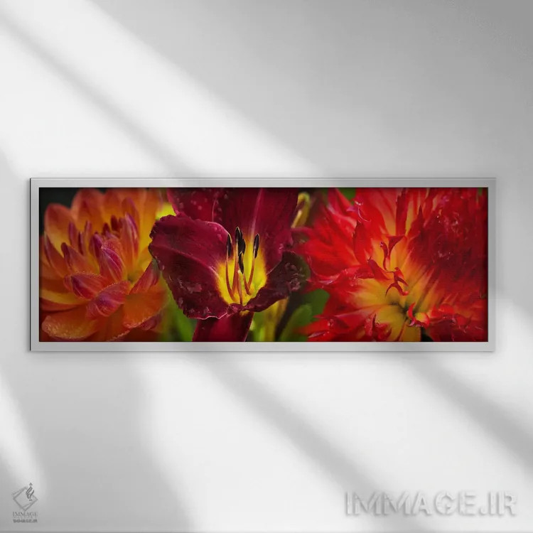 تابلو دکوراتیو نزدیک بینی از گل های نارنجی اثر پانورامیک ایمجز - نمای قابدار سفید