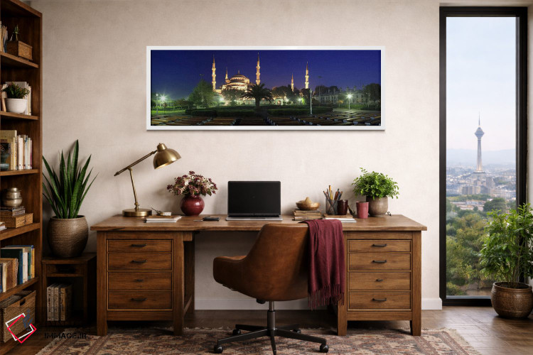 تابلو دکوراتیو مسجد روشن شده در شب، مسجد آبی، استانبول، ترکیه اثر پانورامیک ایمجز - D2W