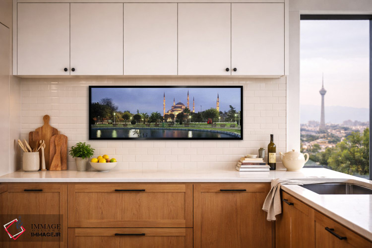 تابلو دکوراتیو مسجد روشن شده در غروب، مسجد آبی، استانبول، ترکیه اثر پانورامیک ایمجز - D5B