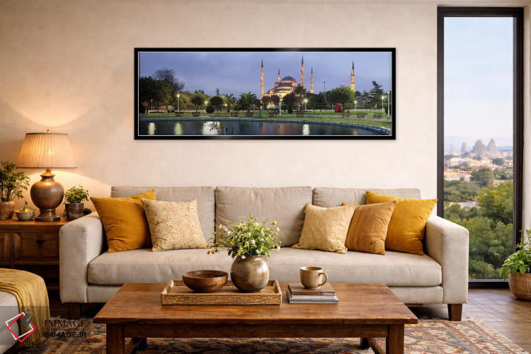 تابلو دکوراتیو مسجد روشن شده در غروب، مسجد آبی، استانبول، ترکیه اثر پانورامیک ایمجز - D6B