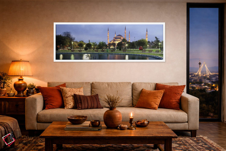 تابلو دکوراتیو مسجد روشن شده در غروب، مسجد آبی، استانبول، ترکیه اثر پانورامیک ایمجز - D4W