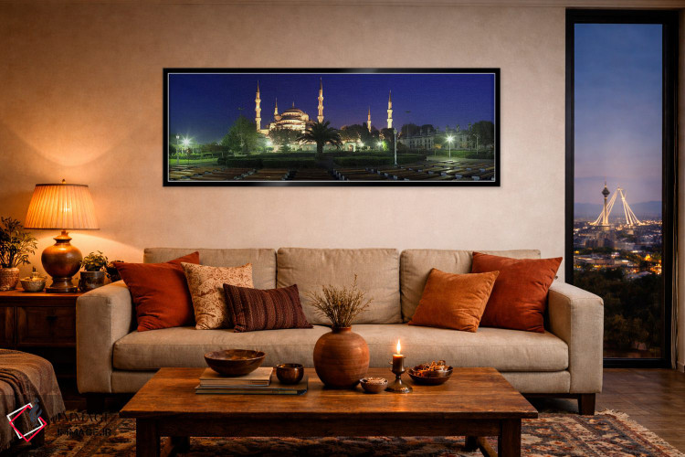 تابلو دکوراتیو مسجد روشن شده در شب، مسجد آبی، استانبول، ترکیه اثر پانورامیک ایمجز - D5B