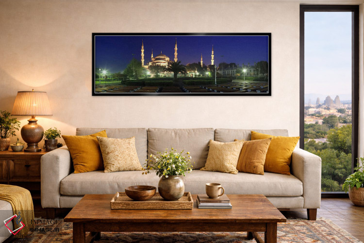 تابلو دکوراتیو مسجد روشن شده در شب، مسجد آبی، استانبول، ترکیه اثر پانورامیک ایمجز - D6B