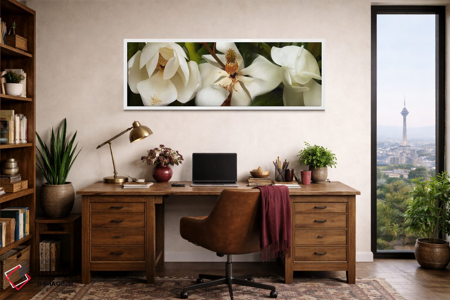 تابلو دکوراتیو نزدیک بینی از گل های مگنولیا سفید اثر پانورامیک ایمجز - D1W