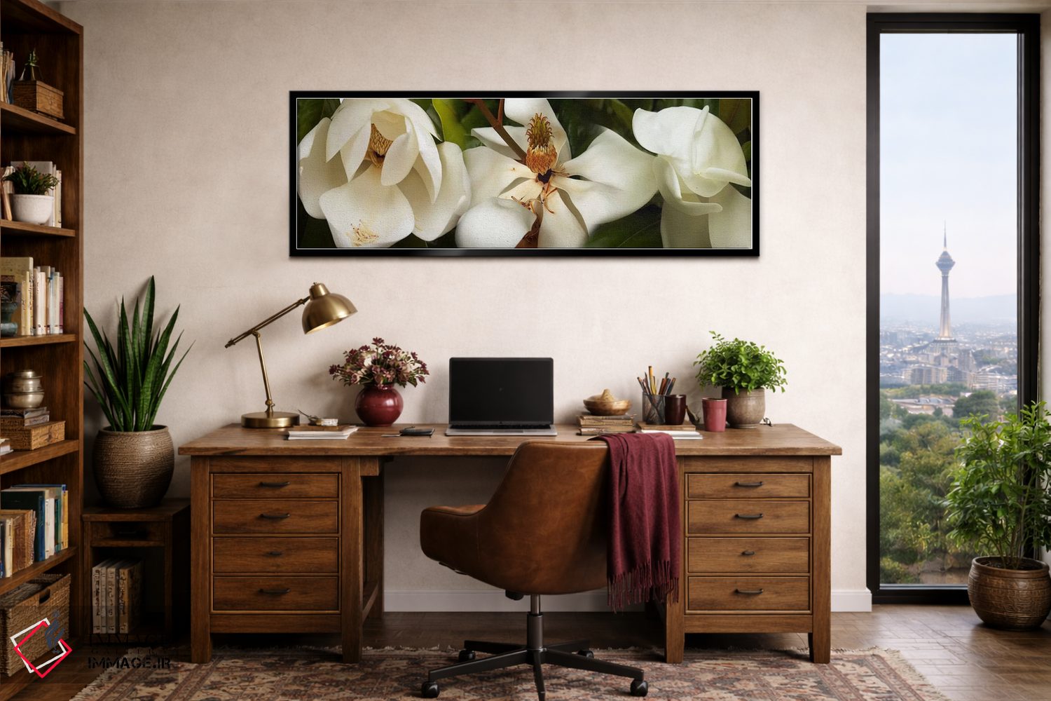 تابلو دکوراتیو نزدیک بینی از گل های مگنولیا سفید اثر پانورامیک ایمجز - D2B