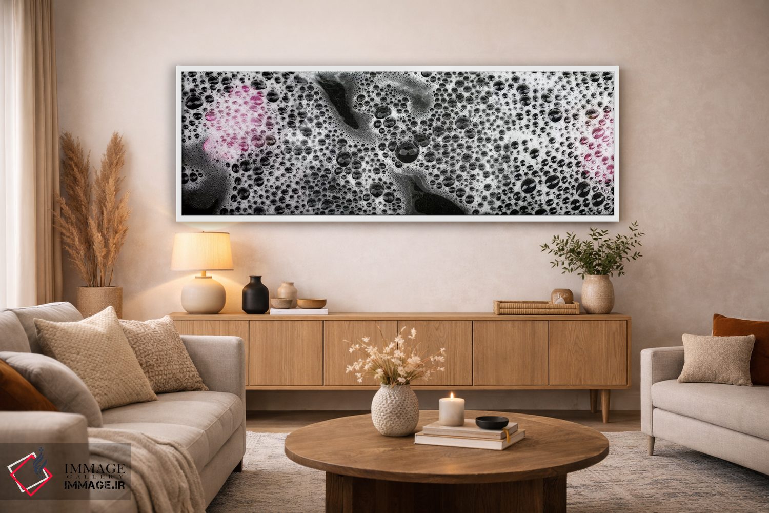 تابلو دکوراتیو حباب ها و گلبرگ های گل صورتی اثر پانورامیک ایمجز - D3W