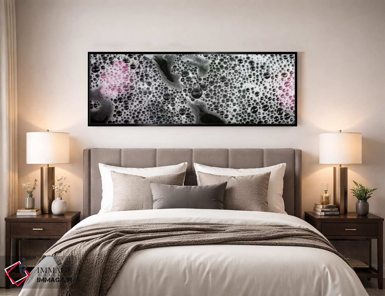 تابلو دکوراتیو حباب ها و گلبرگ های گل صورتی اثر پانورامیک ایمجز - D5B
