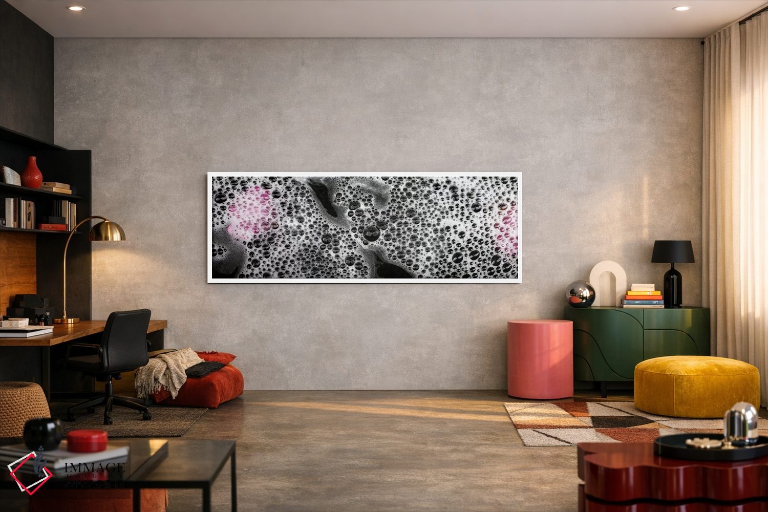 تابلو دکوراتیو حباب ها و گلبرگ های گل صورتی اثر پانورامیک ایمجز - D4W