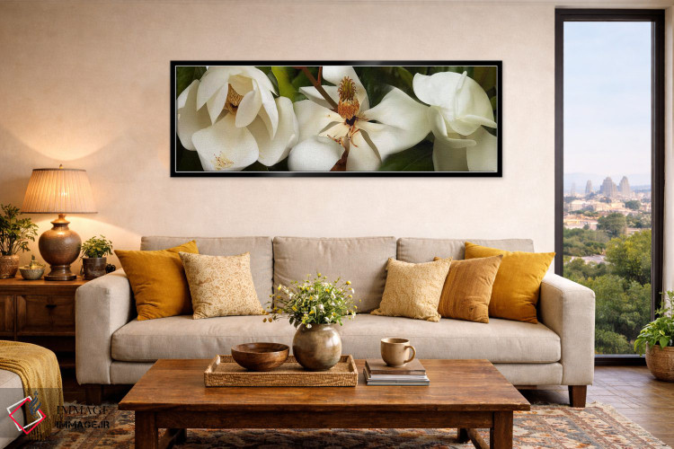 تابلو دکوراتیو نزدیک بینی از گل های مگنولیا سفید اثر پانورامیک ایمجز - D6B