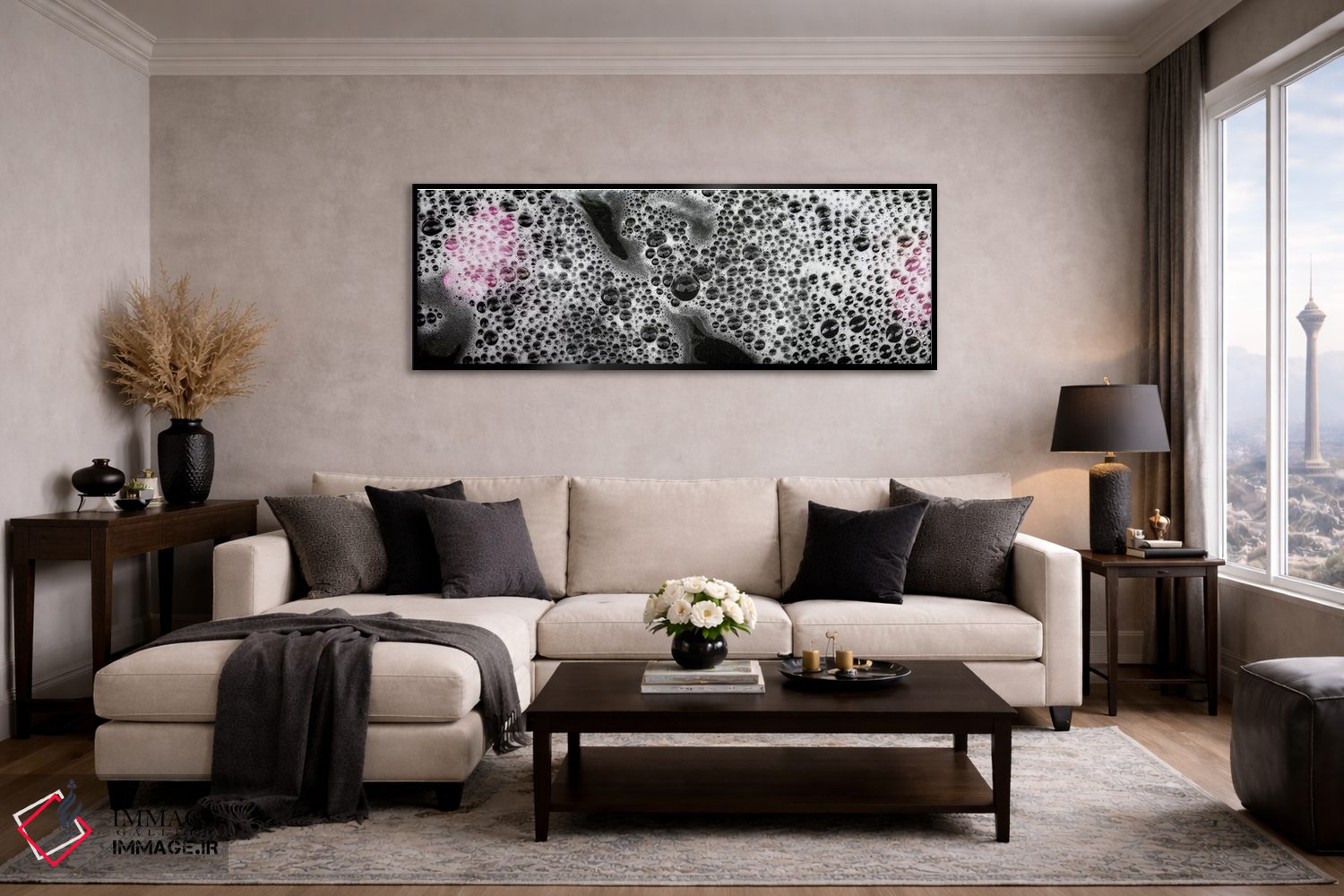 تابلو دکوراتیو حباب ها و گلبرگ های گل صورتی اثر پانورامیک ایمجز - D6B