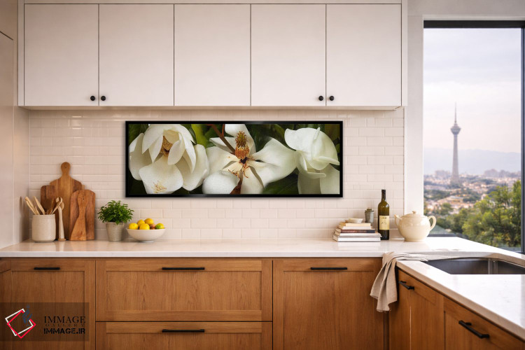 تابلو دکوراتیو نزدیک بینی از گل های مگنولیا سفید اثر پانورامیک ایمجز - D5B