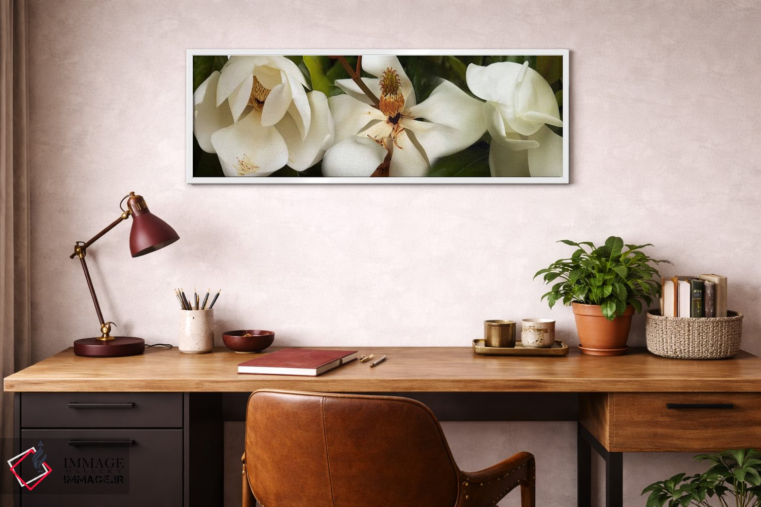 تابلو دکوراتیو نزدیک بینی از گل های مگنولیا سفید اثر پانورامیک ایمجز - D4W