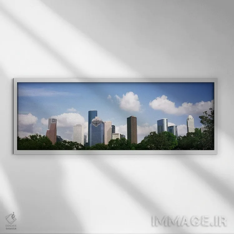 تابلو دکوراتیو آسمان خراش ها در یک شهر، هیوستون، تگزاس، ایالات متحده آ… اثر پانورامیک ایمجز - نمای قابدار سفید
