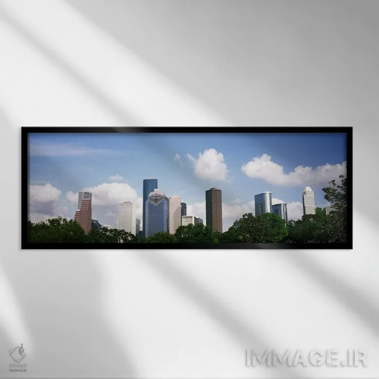 تابلو دکوراتیو آسمان خراش ها در یک شهر، هیوستون، تگزاس، ایالات متحده آ… اثر پانورامیک ایمجز - نمای قابدار مشکی