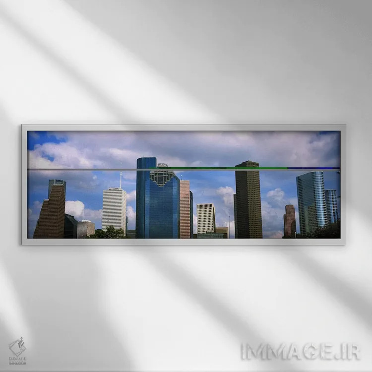 تابلو دکوراتیو نمای پایین از آسمان خراش ها، هیوستون، تگزاس، ایالات متح… اثر پانورامیک ایمجز - نمای قابدار سفید