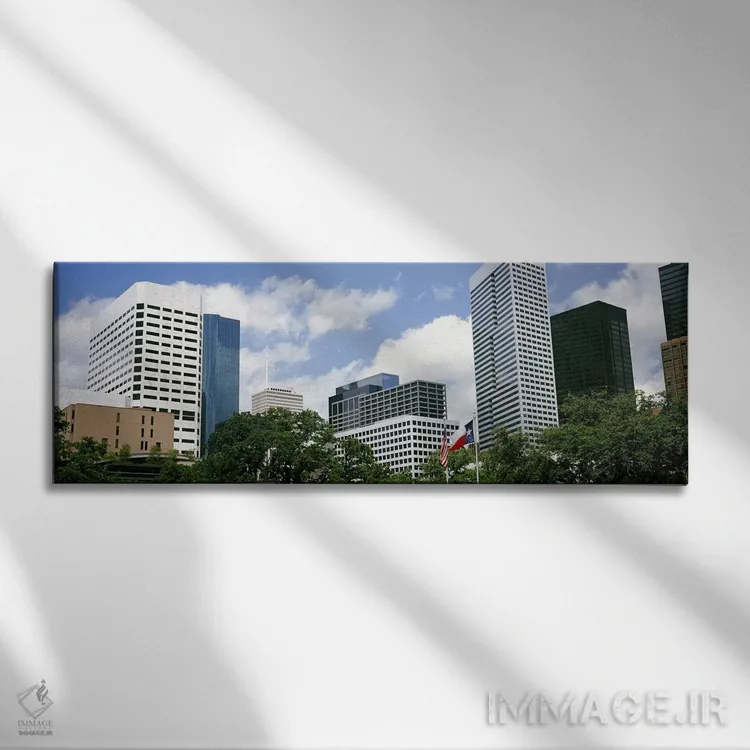 تابلو دکوراتیو آسمان خراش ها در یک شهر، هیوستون، تگزاس، ایالات متحده آ… اثر پانورامیک ایمجز - نمای روبهرو روی دیوار