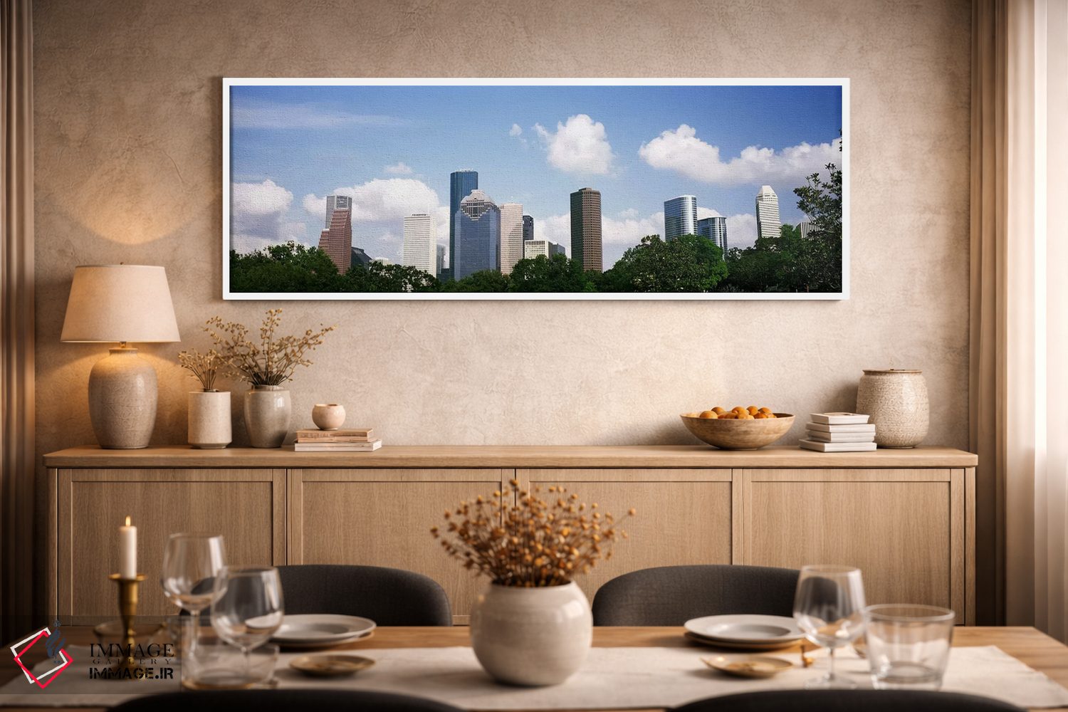 تابلو دکوراتیو آسمان خراش ها در یک شهر، هیوستون، تگزاس، ایالات متحده آ… اثر پانورامیک ایمجز - D2W