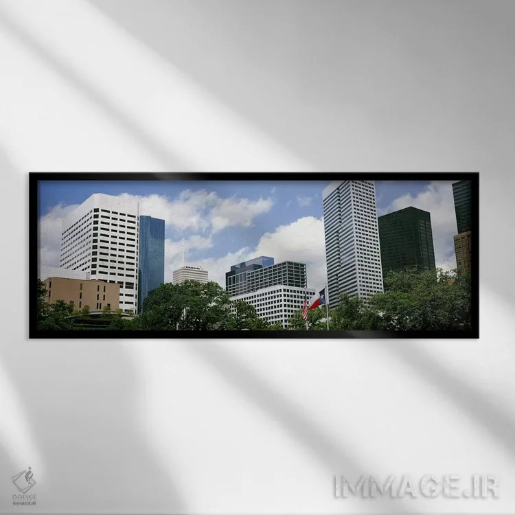 تابلو دکوراتیو آسمان خراش ها در یک شهر، هیوستون، تگزاس، ایالات متحده آ… اثر پانورامیک ایمجز - نمای قابدار مشکی
