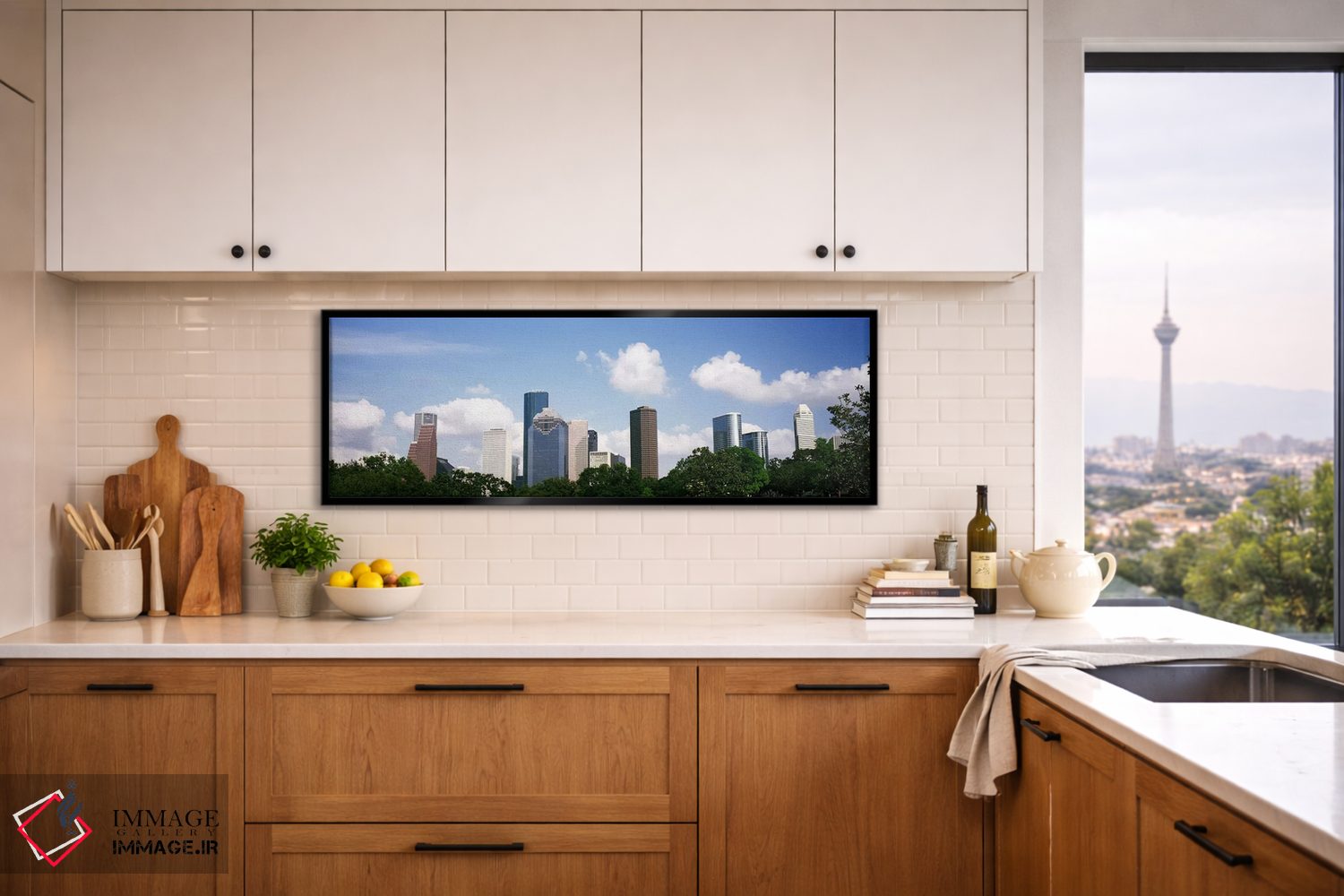 تابلو دکوراتیو آسمان خراش ها در یک شهر، هیوستون، تگزاس، ایالات متحده آ… اثر پانورامیک ایمجز - D5B