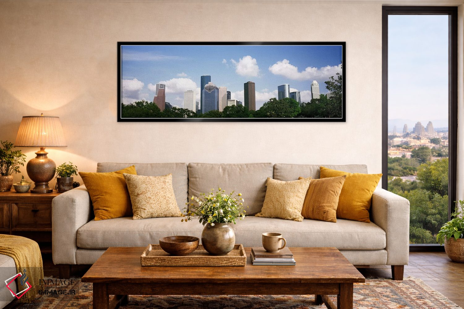 تابلو دکوراتیو آسمان خراش ها در یک شهر، هیوستون، تگزاس، ایالات متحده آ… اثر پانورامیک ایمجز - D6B