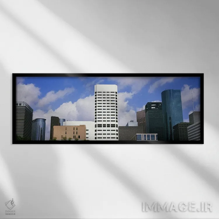 تابلو دکوراتیو نمای پایین از ساختمان ها در یک شهر، برج وج، ساختمان اکس… اثر پانورامیک ایمجز - نمای قابدار مشکی