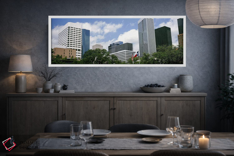 تابلو دکوراتیو آسمان خراش ها در یک شهر، هیوستون، تگزاس، ایالات متحده آ… اثر پانورامیک ایمجز - D2W