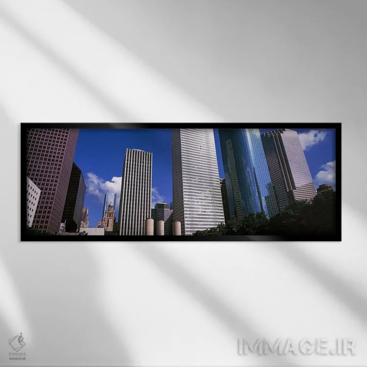تابلو دکوراتیو نمای پایین از آسمان خراش های مرکز شهر، هیوستون، تگزاس… اثر پانورامیک ایمجز - نمای قابدار مشکی