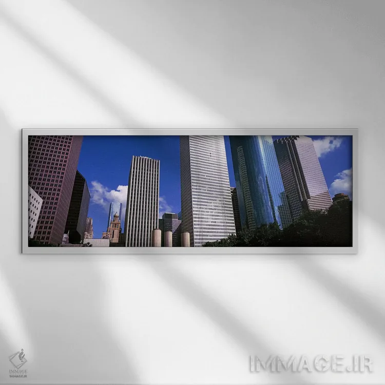 تابلو دکوراتیو نمای پایین از آسمان خراش های مرکز شهر، هیوستون، تگزاس… اثر پانورامیک ایمجز - نمای قابدار سفید