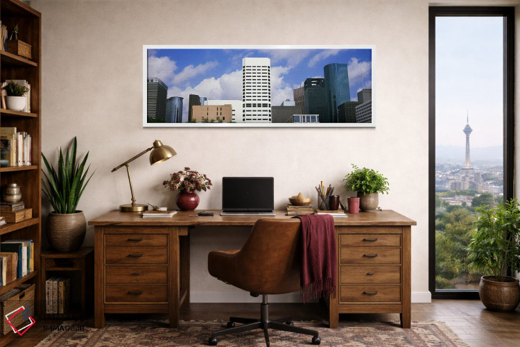 تابلو دکوراتیو نمای پایین از ساختمان ها در یک شهر، برج وج، ساختمان اکس… اثر پانورامیک ایمجز - D1W