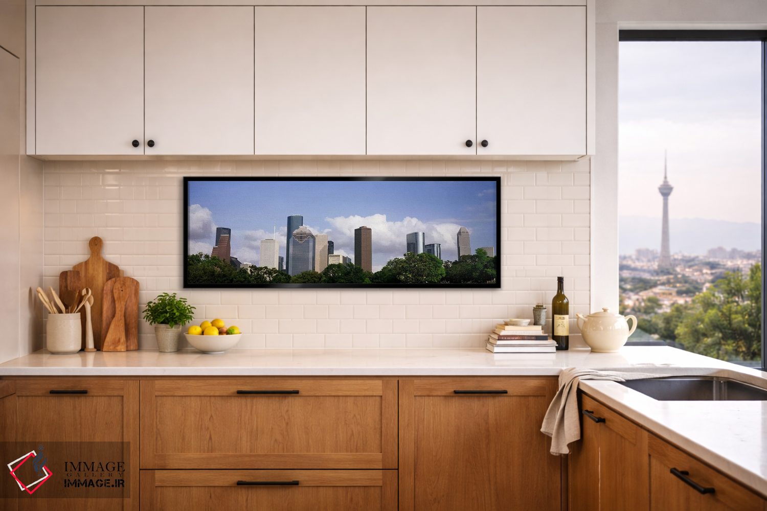 تابلو دکوراتیو نمای پایین از ساختمان ها در یک شهر، برج وج، ساختمان اکس… اثر پانورامیک ایمجز - D5B