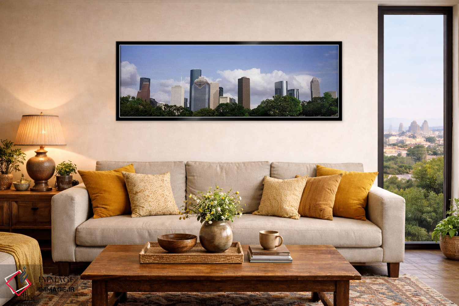 تابلو دکوراتیو نمای پایین از ساختمان ها در یک شهر، برج وج، ساختمان اکس… اثر پانورامیک ایمجز - D6B