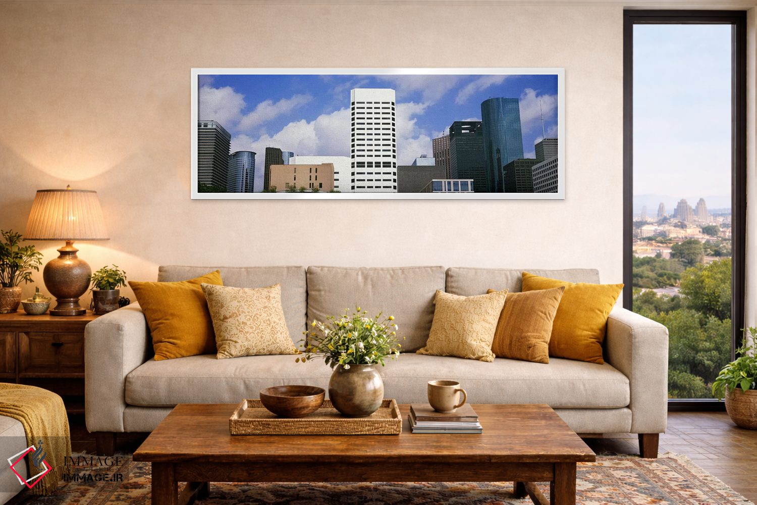 تابلو دکوراتیو نمای پایین از ساختمان ها در یک شهر، برج وج، ساختمان اکس… اثر پانورامیک ایمجز - D4W
