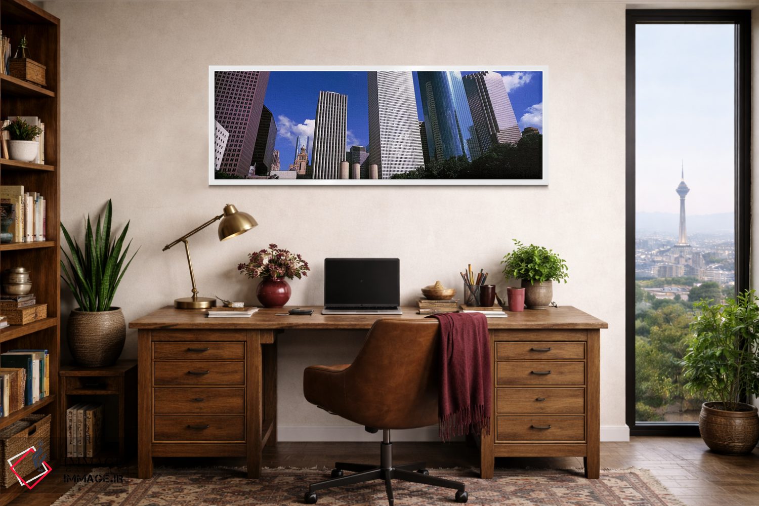 تابلو دکوراتیو نمای پایین از آسمان خراش های مرکز شهر، هیوستون، تگزاس… اثر پانورامیک ایمجز - D1W